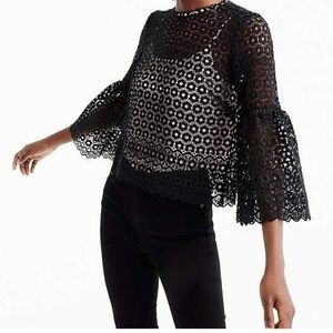 J. Crew‎ - Women's Daisylace bell-sleeve top w/ hook eye closer - Black - Size 8
